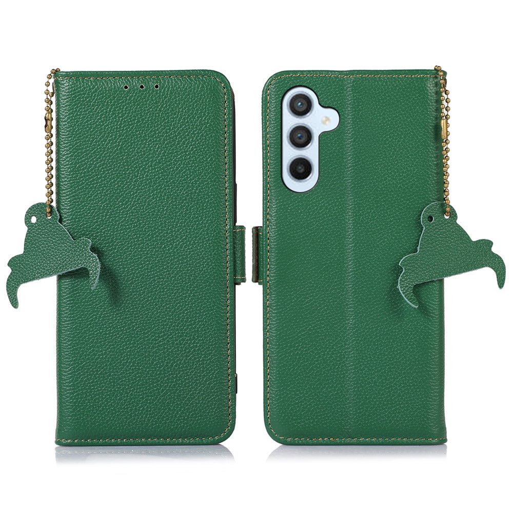 RFID Blocking Phone Case for Samsung Galaxy A24 4G Genuine Cow Leather Wallet Stand Phone Cover