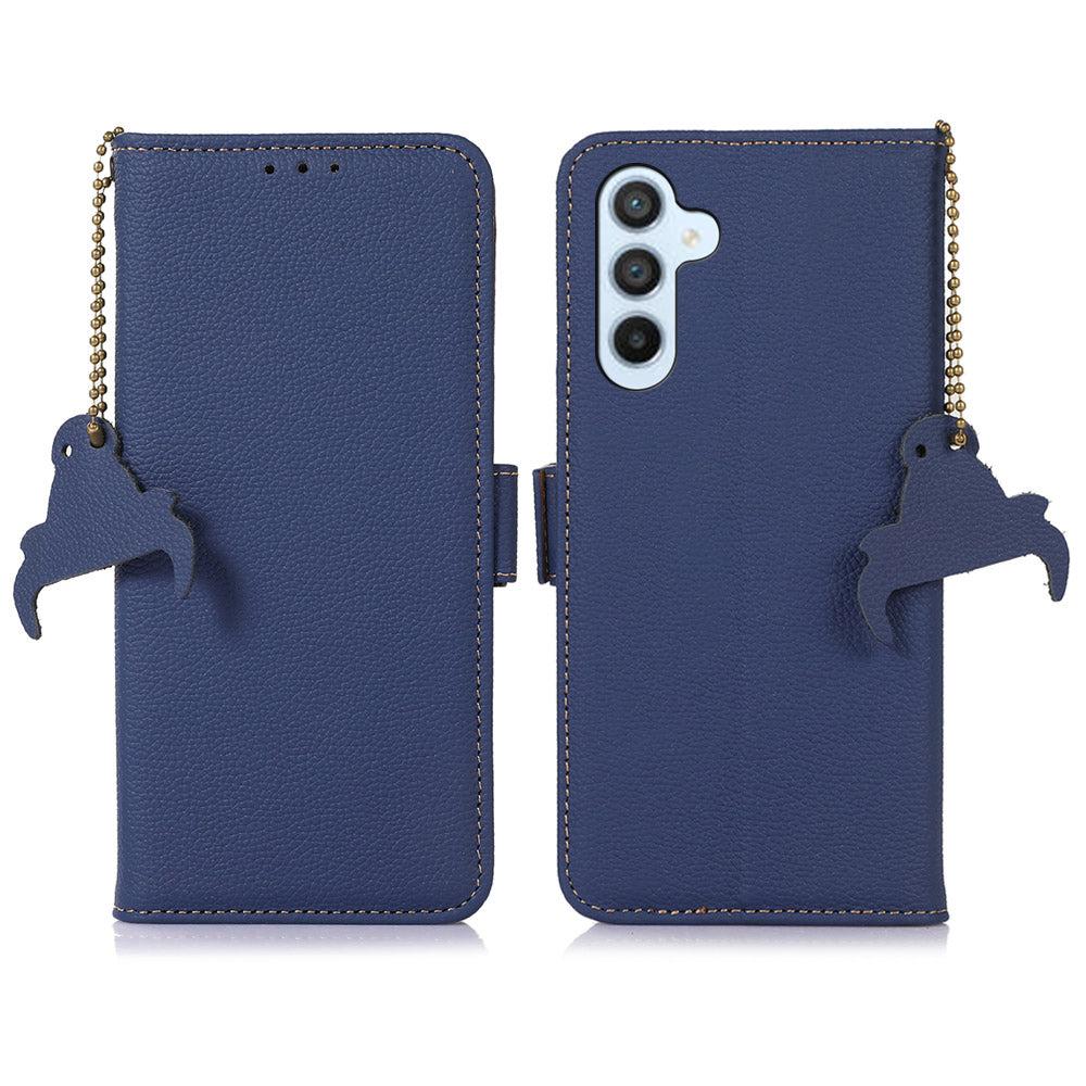 RFID Blocking Phone Case for Samsung Galaxy A24 4G Genuine Cow Leather Wallet Stand Phone Cover