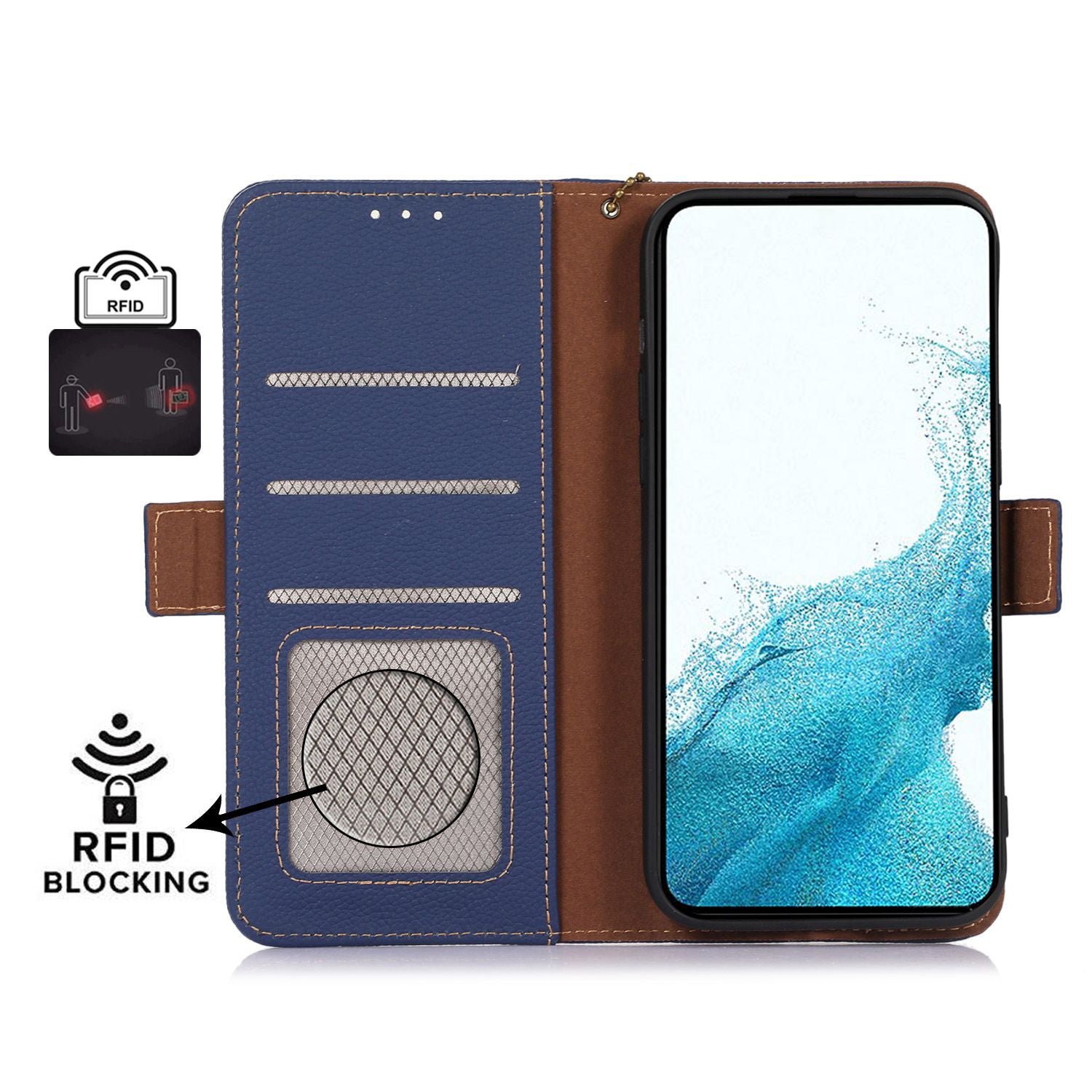 RFID Blocking Phone Case for Samsung Galaxy A24 4G Genuine Cow Leather Wallet Stand Phone Cover