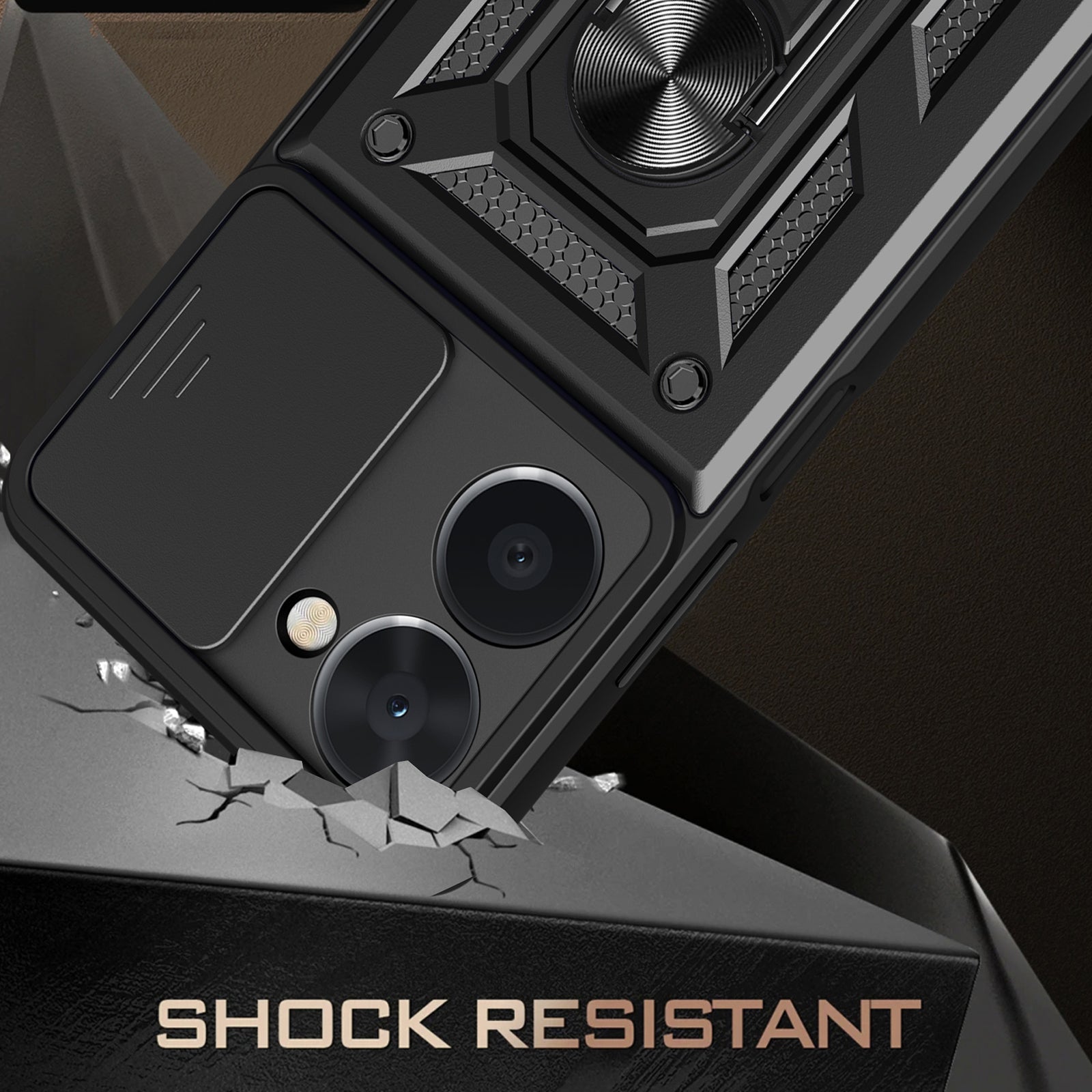 For Realme C33 2023 4G C33 4G Sliding Camera Design Phone Case PC TPU Kickstand Protective Cover