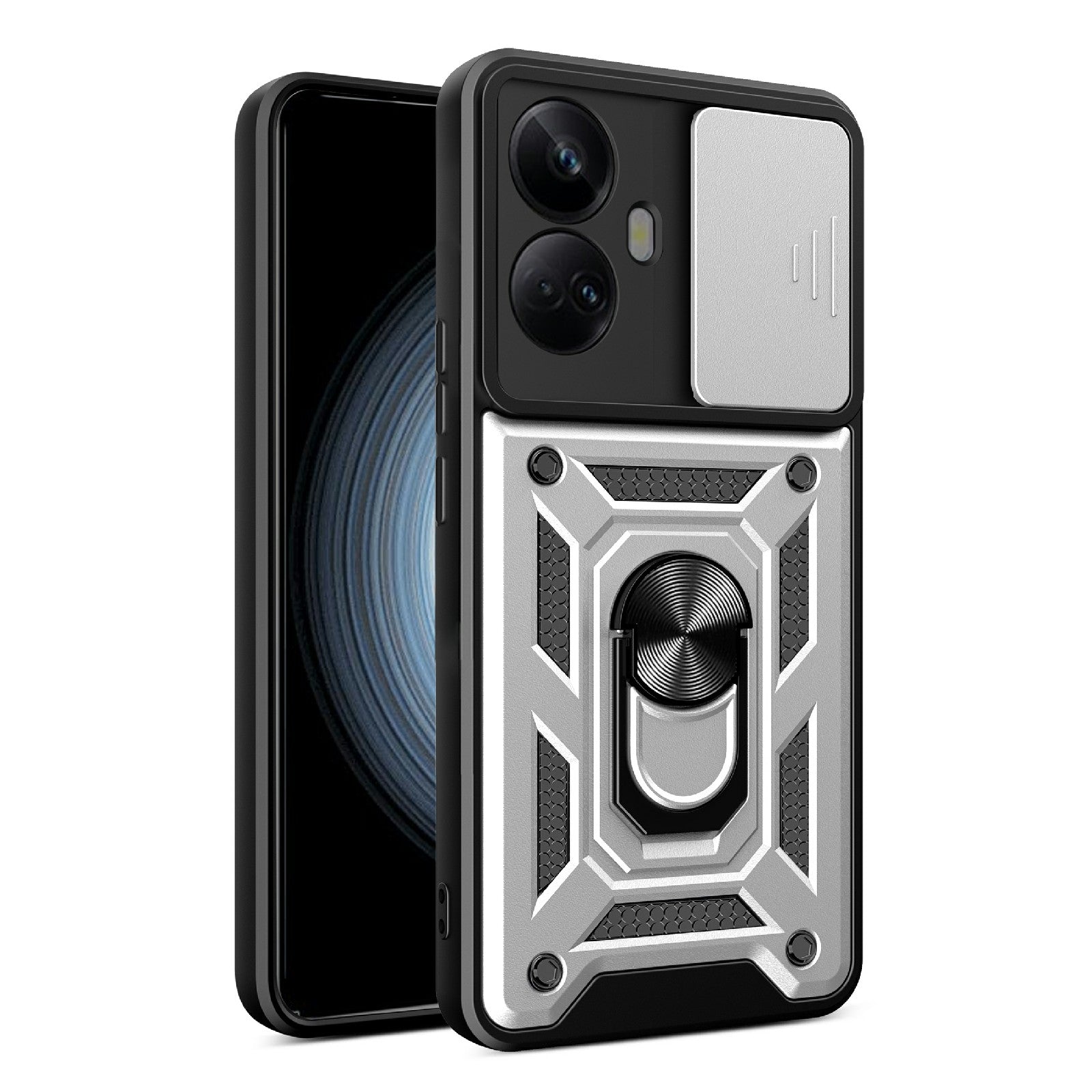 For Realme 10 Pro 5G Kickstand Phone Holder Sliding Camera Cover PC TPU Phone Case