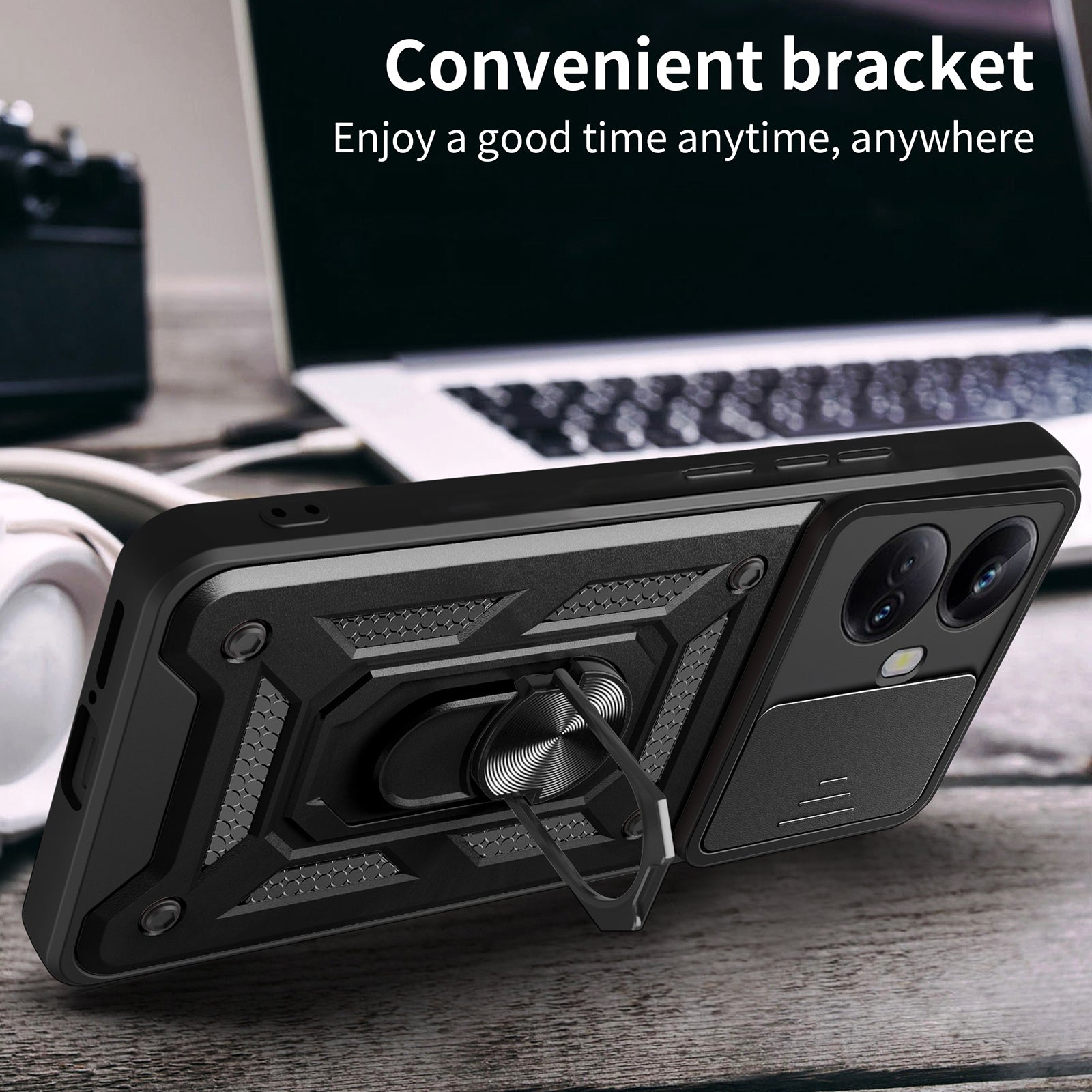 For Realme 10 Pro 5G Kickstand Phone Holder Sliding Camera Cover PC TPU Phone Case