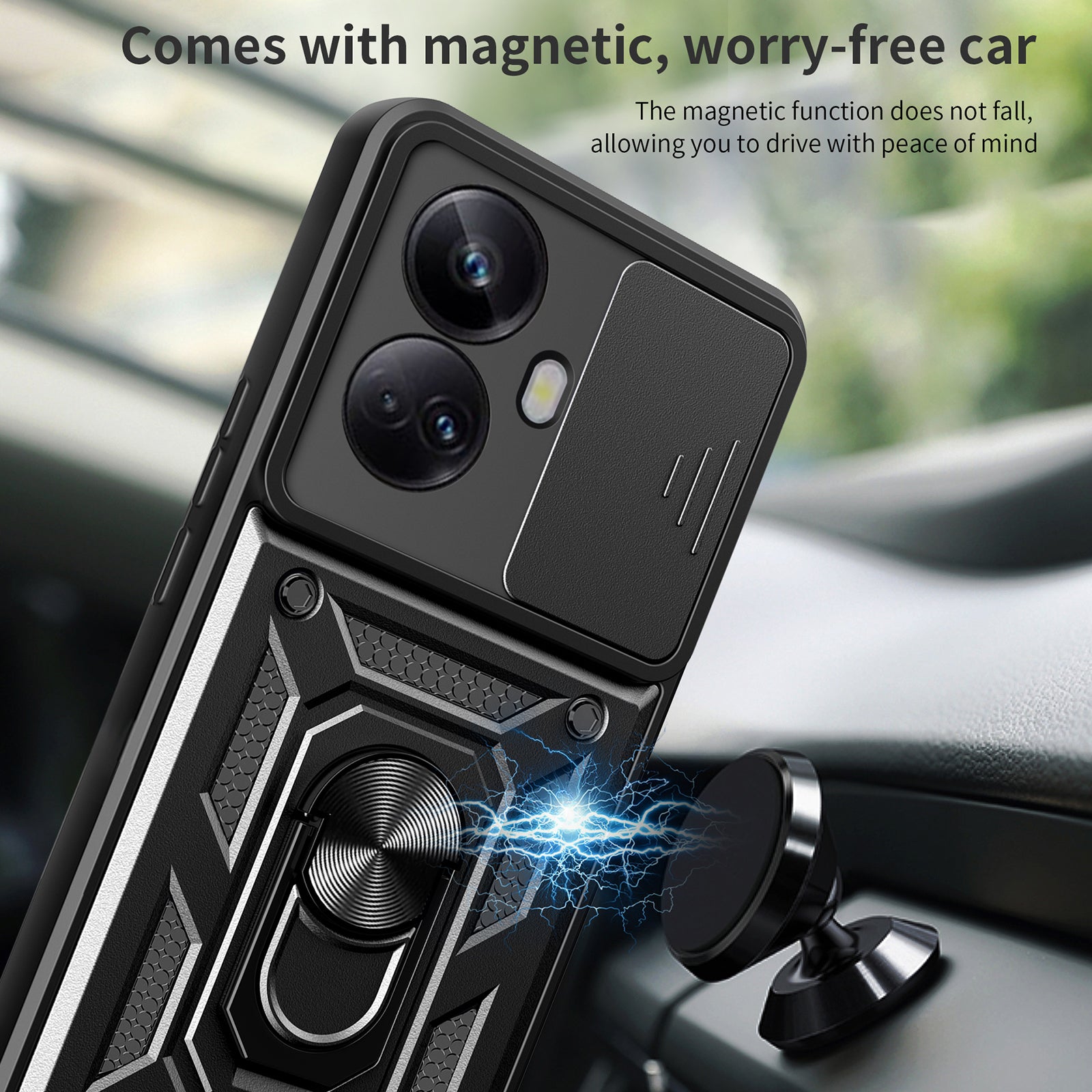 For Realme 10 Pro 5G Kickstand Phone Holder Sliding Camera Cover PC TPU Phone Case