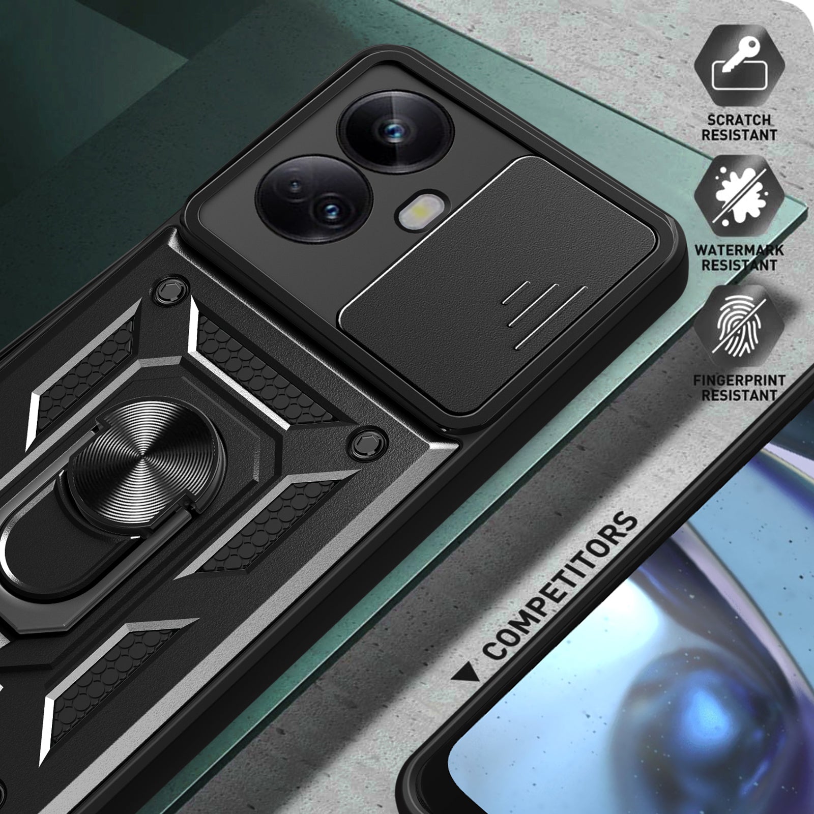 For Realme 10 Pro 5G Kickstand Phone Holder Sliding Camera Cover PC TPU Phone Case