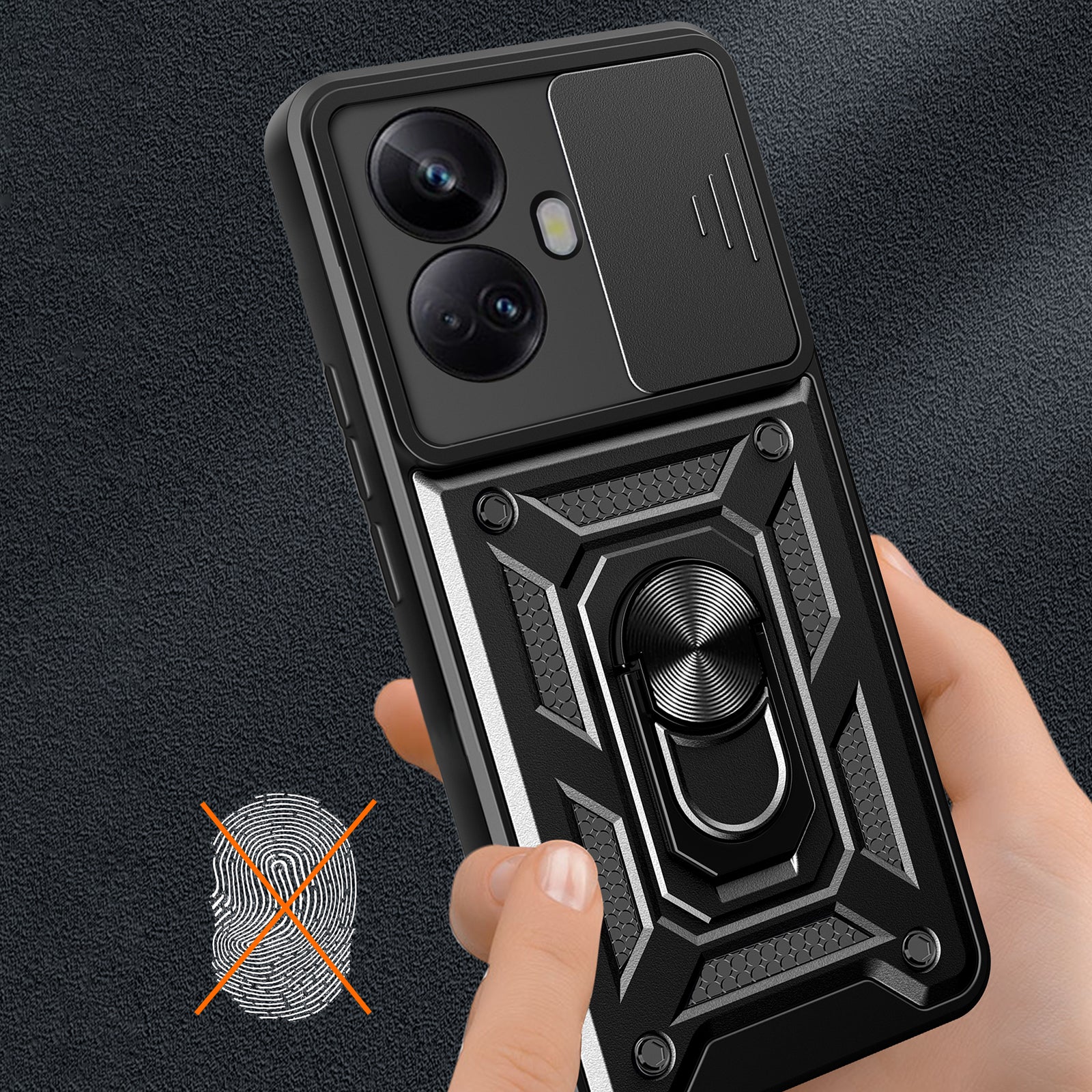 For Realme 10 Pro 5G Kickstand Phone Holder Sliding Camera Cover PC TPU Phone Case
