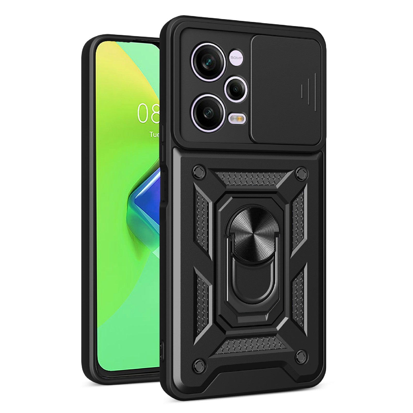 For Xiaomi Redmi Note 12 Pro 5G Kickstand PC TPU Phone Case Slide Push Pull Camera Lens Protection Cover
