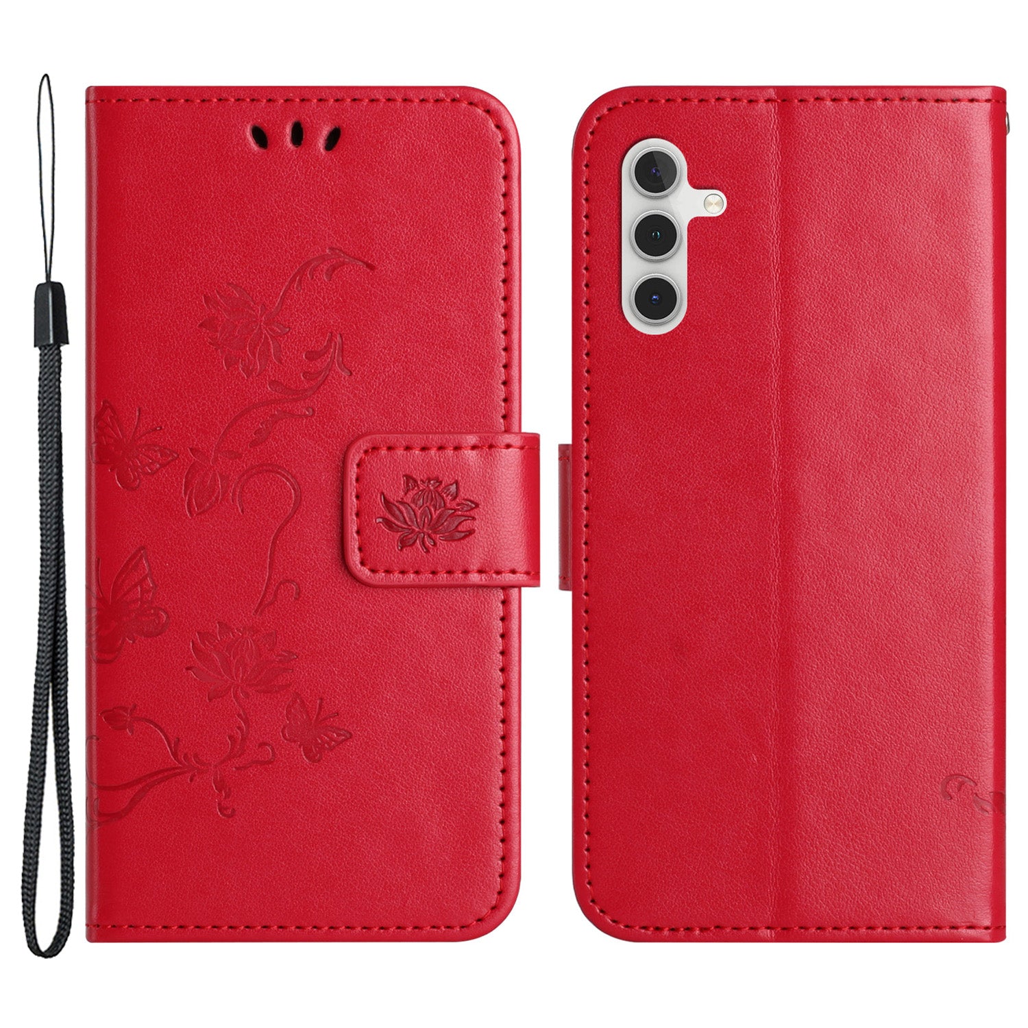 Til Samsung Galaxy A24 4G påtrykt sommerfuglblomst telefonetui PU læder pungholder telefoncover med rem
