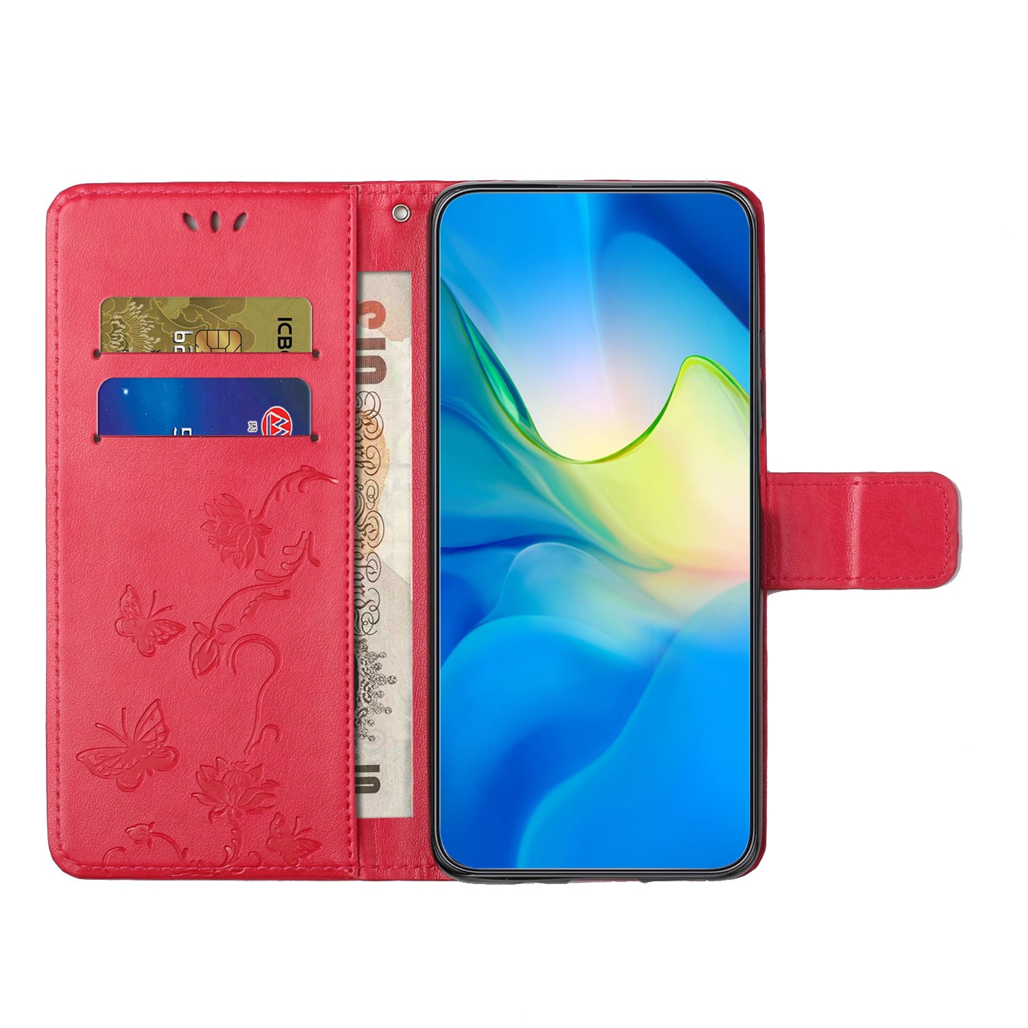 For Samsung Galaxy A24 4G Imprinted Butterfly Flower Phone Case PU Leather Wallet Stand Phone Cover with Strap