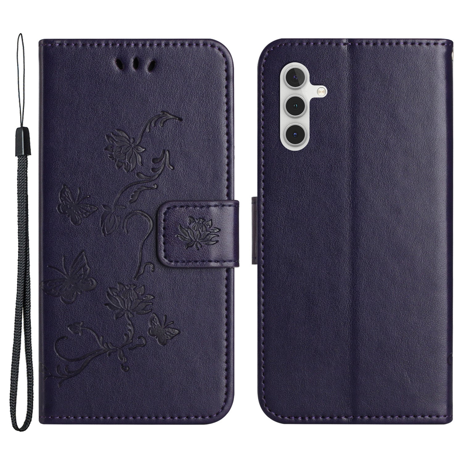 For Samsung Galaxy A24 4G Imprinted Butterfly Flower Phone Case PU Leather Wallet Stand Phone Cover with Strap