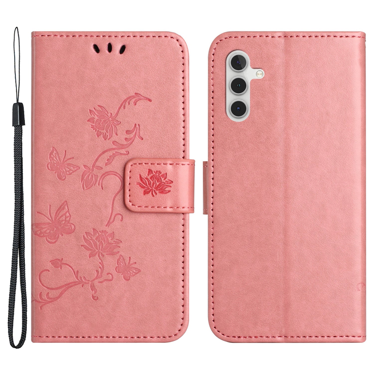 For Samsung Galaxy A24 4G Imprinted Butterfly Flower Phone Case PU Leather Wallet Stand Phone Cover with Strap