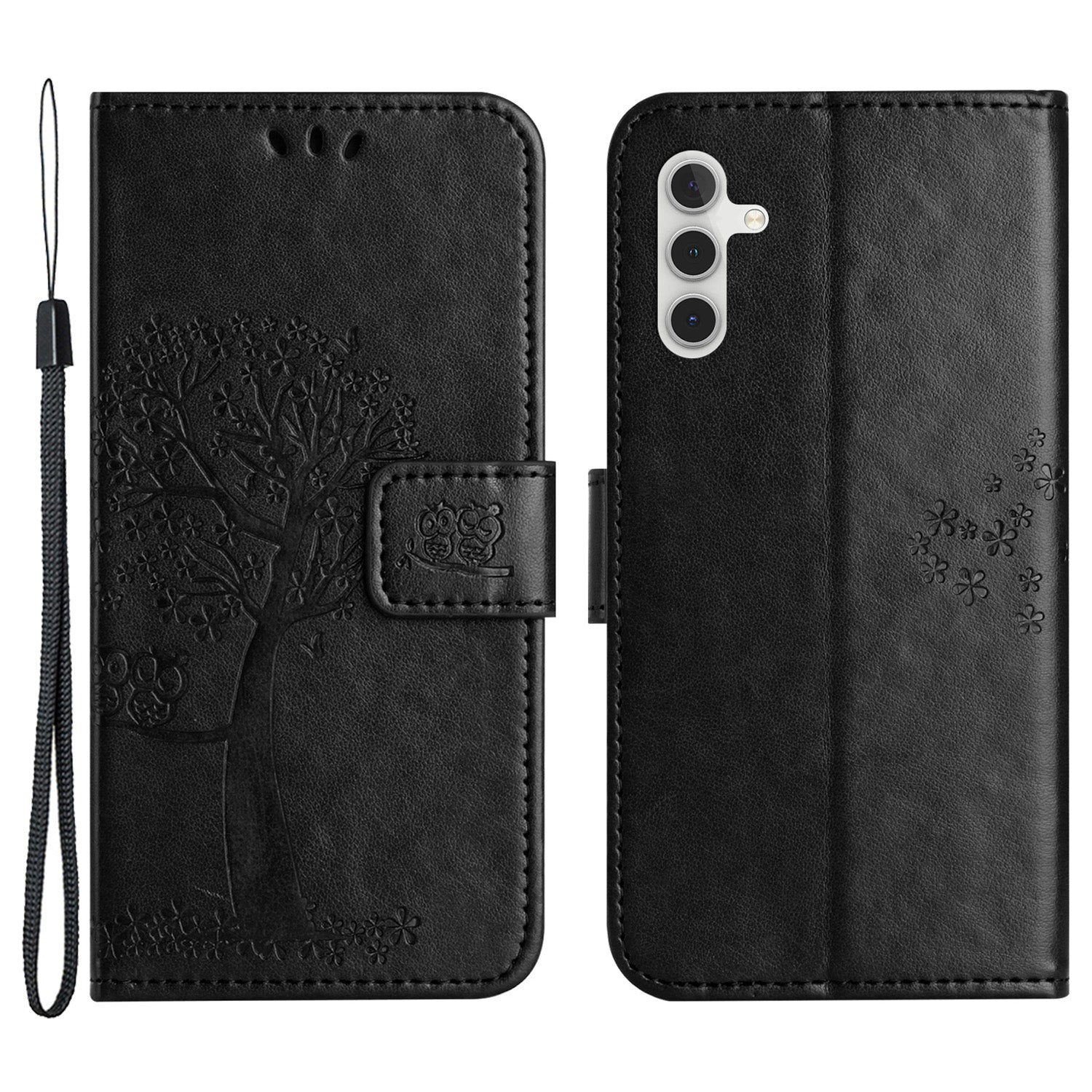 For Samsung Galaxy A24 4G Phone Wallet Case Owl Tree Imprinted PU Leather Stand Phone Cover