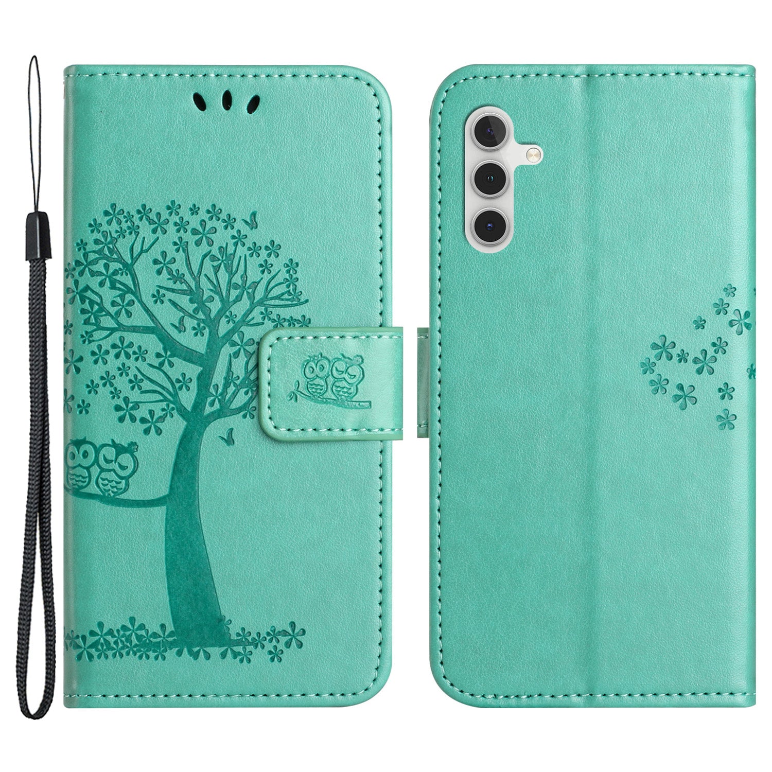 Til Samsung Galaxy A24 4G telefonpung-etui Ugletræ præget PU-læderstativ Telefoncover