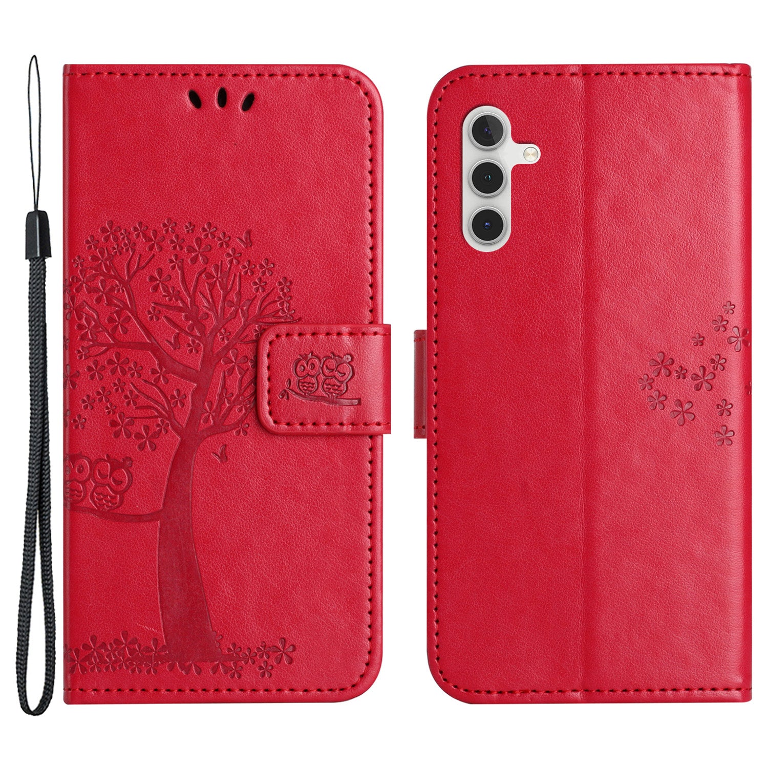 For Samsung Galaxy A24 4G Phone Wallet Case Owl Tree Imprinted PU Leather Stand Phone Cover