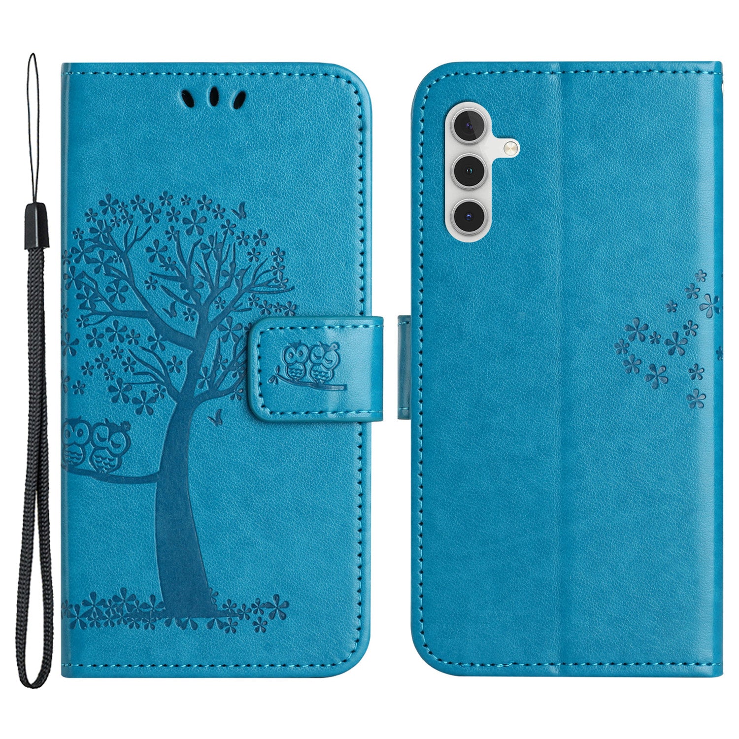 For Samsung Galaxy A24 4G Phone Wallet Case Owl Tree Imprinted PU Leather Stand Phone Cover