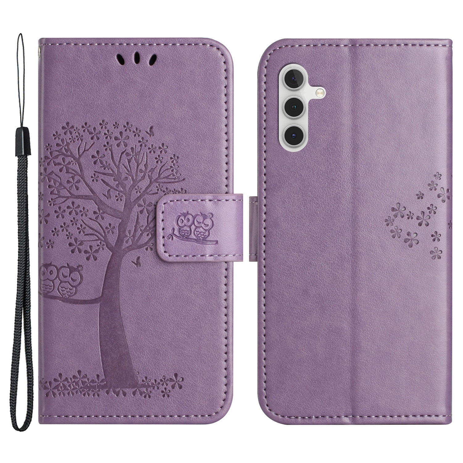 For Samsung Galaxy A24 4G Phone Wallet Case Owl Tree Imprinted PU Leather Stand Phone Cover
