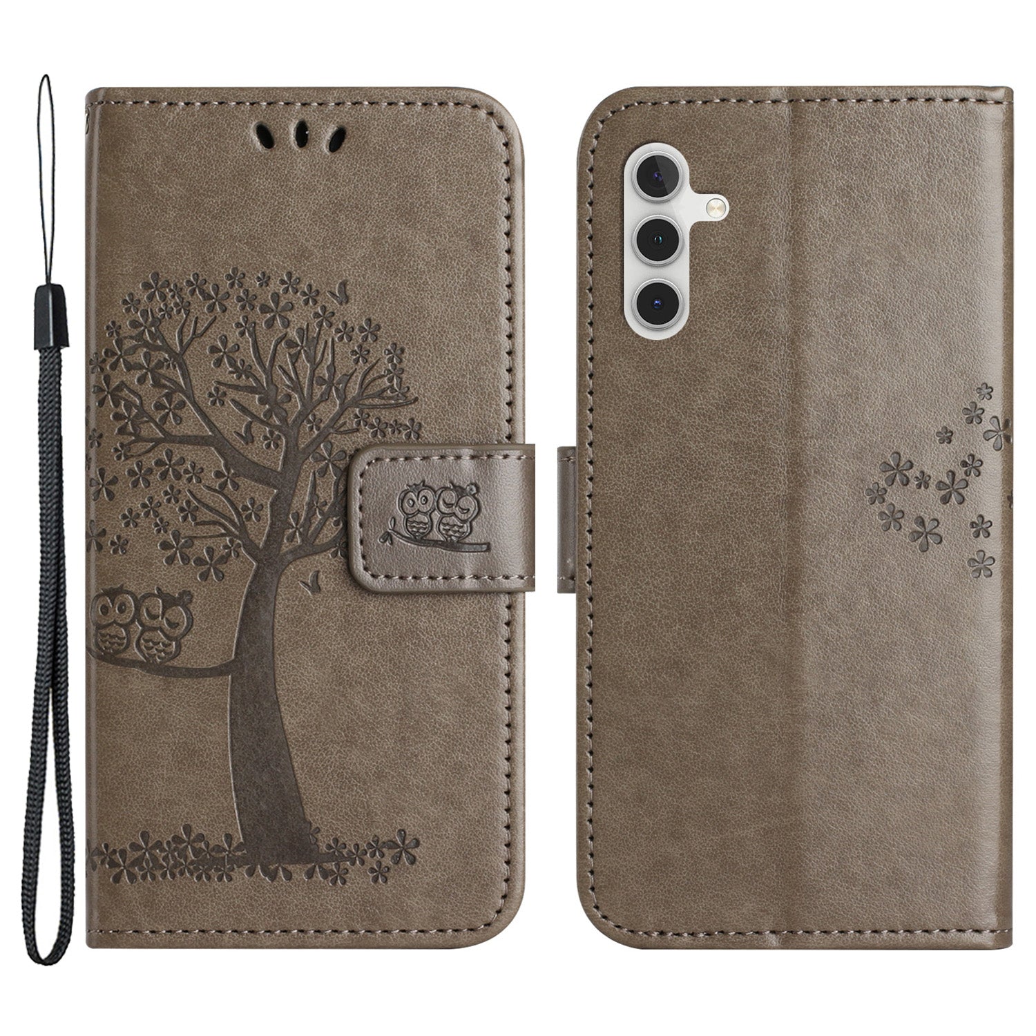 For Samsung Galaxy A24 4G Phone Wallet Case Owl Tree Imprinted PU Leather Stand Phone Cover