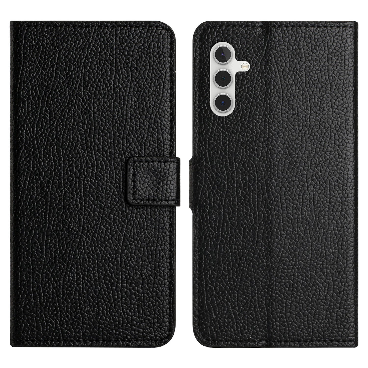 For Samsung Galaxy A24 4G Litchi Texture Phone Case Stand Wallet Leather Phone Cover - Black