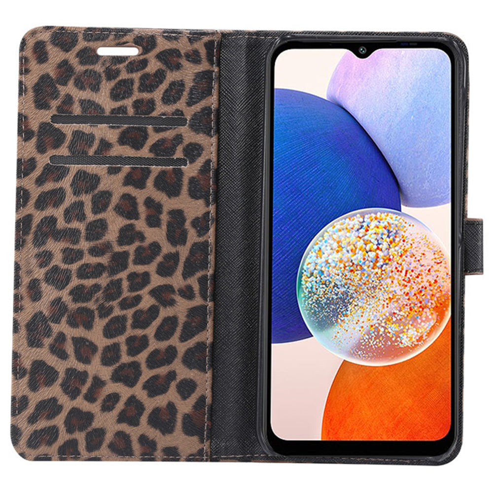 Til Samsung Galaxy A14 4G / 5G Leopardmønster PU-lædertelefontaske Flip Stand Wallet Telefoncover