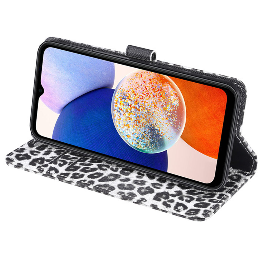 For Samsung Galaxy A14 4G 5G Leopard Pattern PU Leather Phone Case Flip Stand Wallet Phone Cover