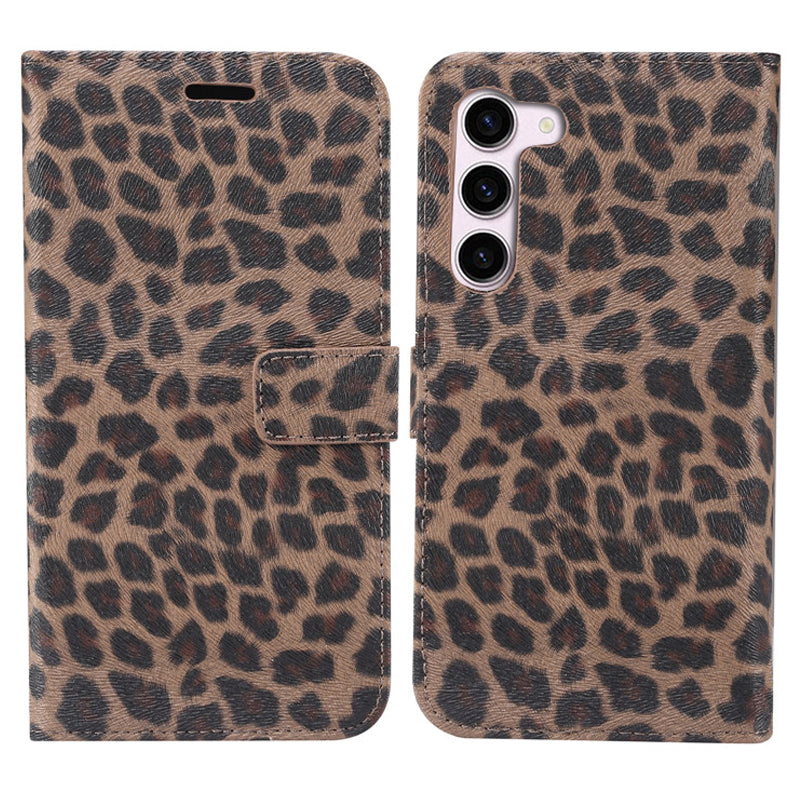 For Samsung Galaxy S23 PU Leather Flip Case Leopard Pattern Stand Wallet Phone Cover