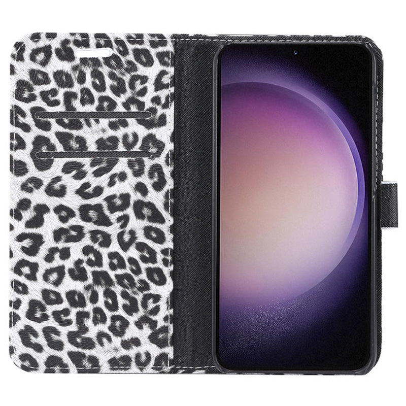 For Samsung Galaxy S23 PU Leather Flip Case Leopard Pattern Stand Wallet Phone Cover