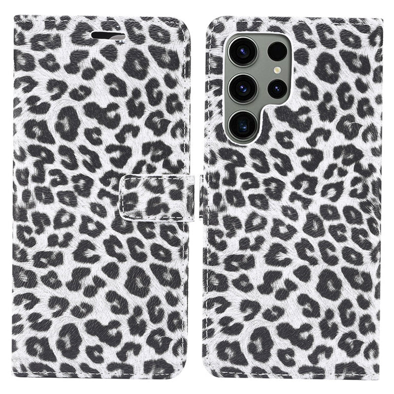 Phone Case for Samsung Galaxy S23 Ultra PU Leather Leopard Pattern Flip Stand Wallet Phone Cover