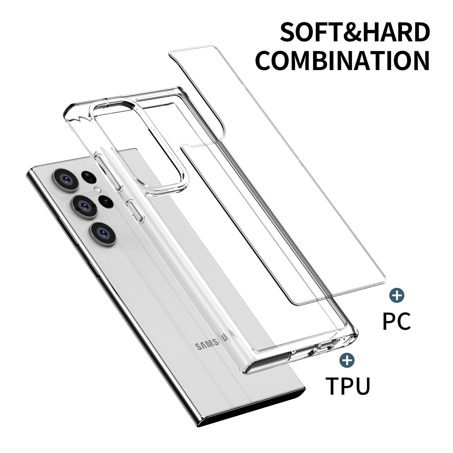 IPAKY Diamond Series for Samsung Galaxy S23 Ultra Transparent PC TPU Drop-proof Cover Mobile Phone Case