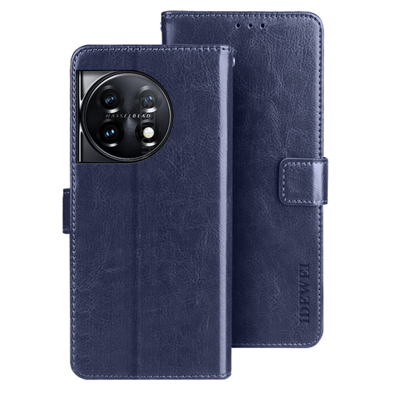 IDEWEI For OnePlus 11 5G Stand Crazy Horse Texture Wallet Cover Anti-Scratch PU Leather Phone Flip Case