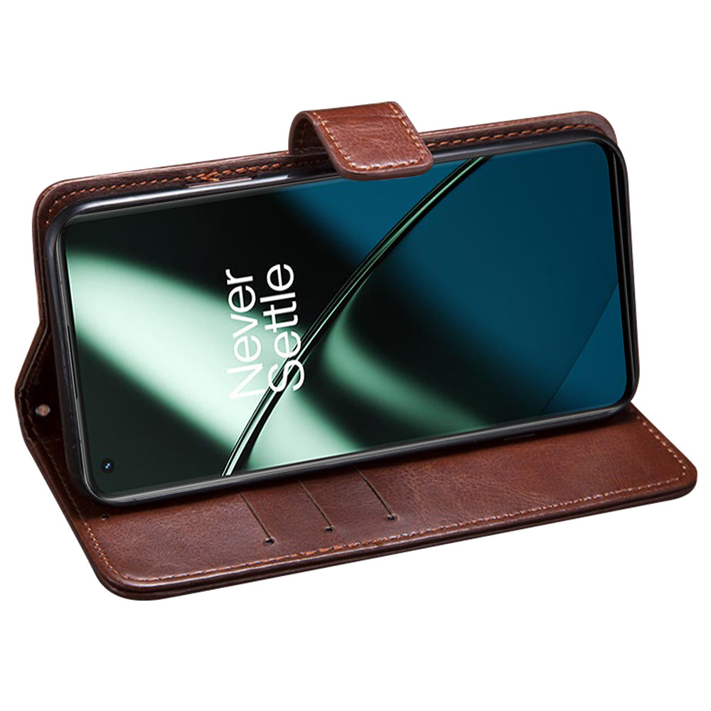 IDEWEI For OnePlus 11 5G Stand Crazy Horse Texture Wallet Cover Anti-Scratch PU Leather Phone Flip Case