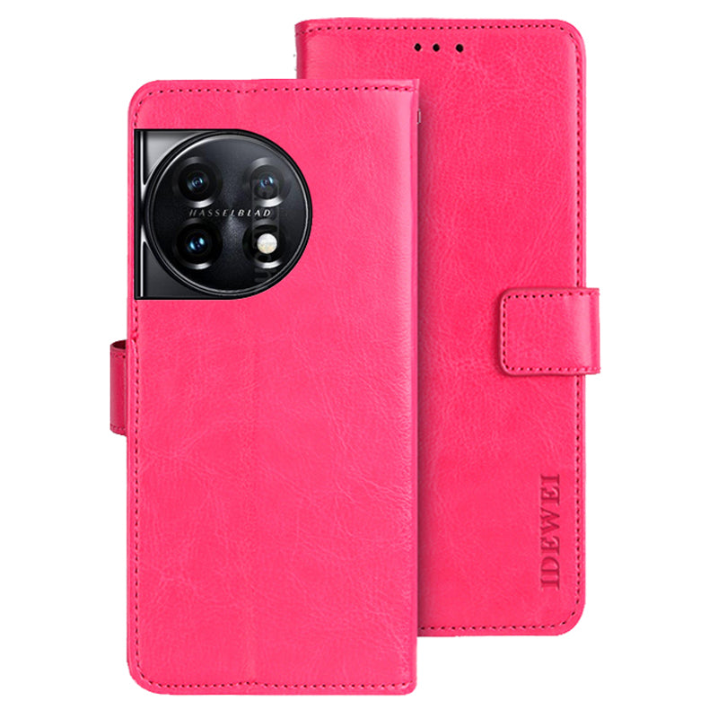 IDEWEI For OnePlus 11 5G Stand Crazy Horse Texture Wallet Cover Anti-Scratch PU Leather Phone Flip Case