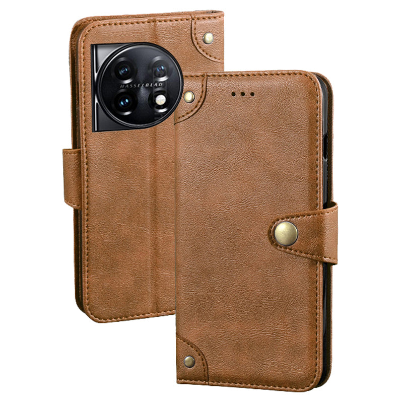 IDEWEI For OnePlus 11 5G Phone Flip Case Fine Texture TPU PU Leather Wallet Phone Stand Cover