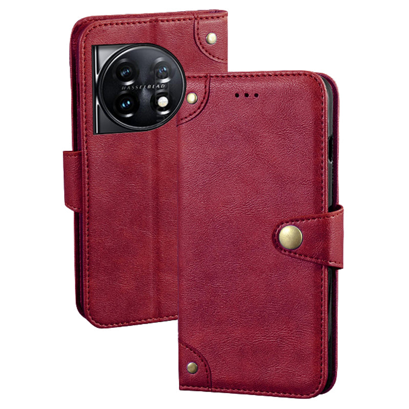 IDEWEI For OnePlus 11 5G Phone Flip Case Fine Texture TPU PU Leather Wallet Phone Stand Cover