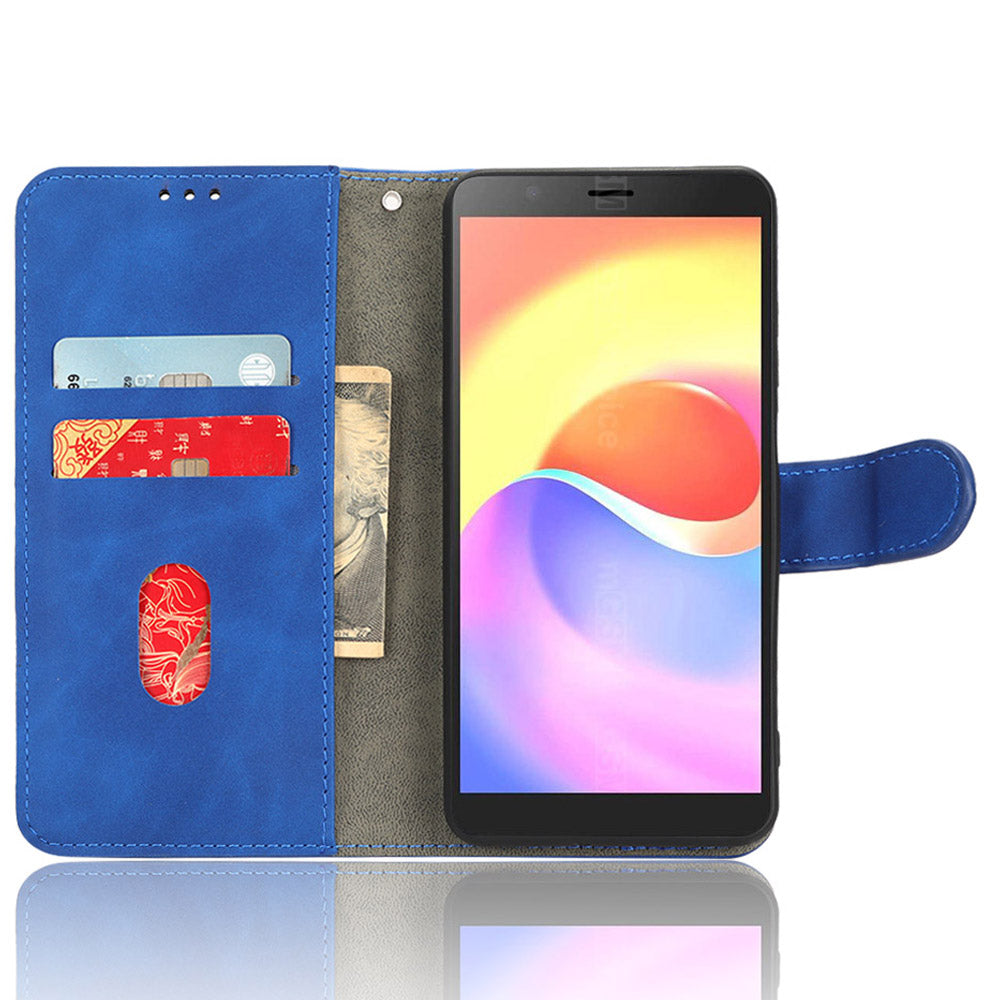 For ZTE Blade A32 PU Leather Phone Case Wallet Skin-touch Feeling Stand Cover Phone Protector