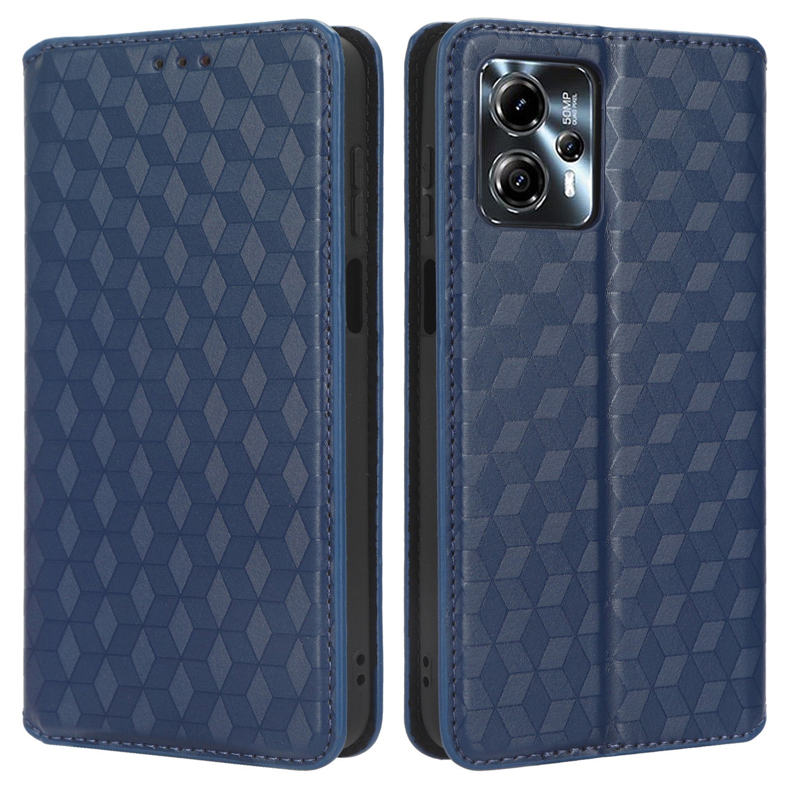 For Motorola Moto G13 4G G23 4G Phone Case Imprinted Rhombus Pattern PU Leather Wallet Stand Cover
