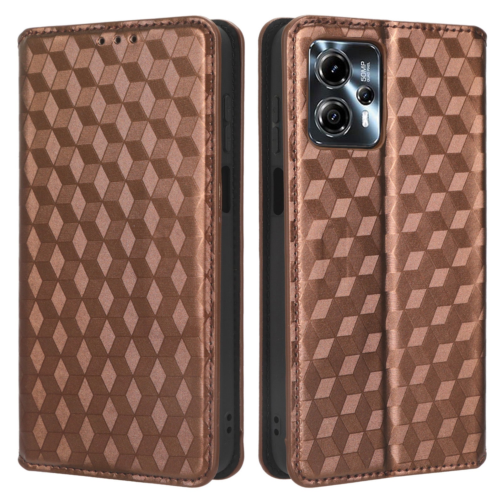 For Motorola Moto G13 4G G23 4G Phone Case Imprinted Rhombus Pattern PU Leather Wallet Stand Cover