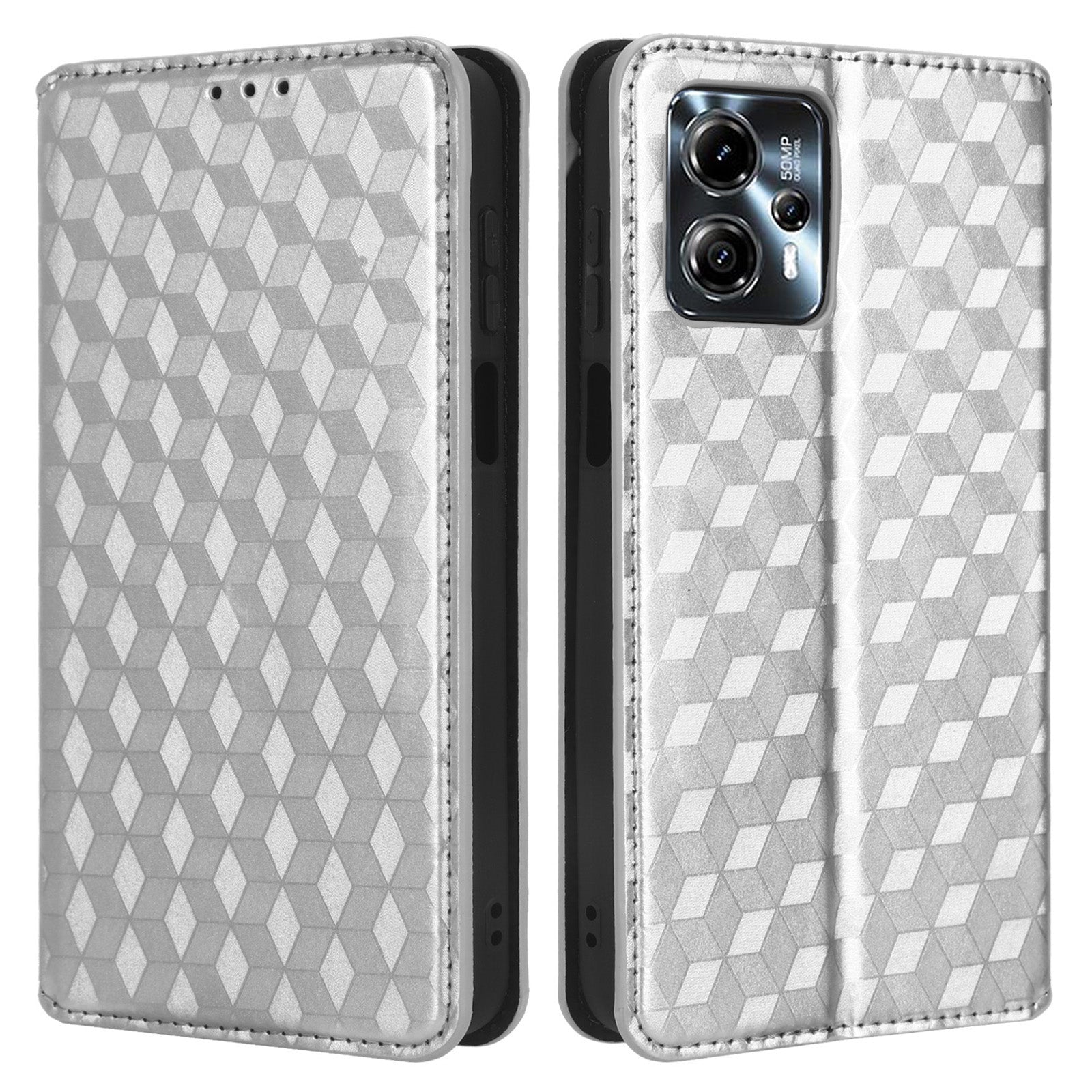 For Motorola Moto G13 4G G23 4G Phone Case Imprinted Rhombus Pattern PU Leather Wallet Stand Cover