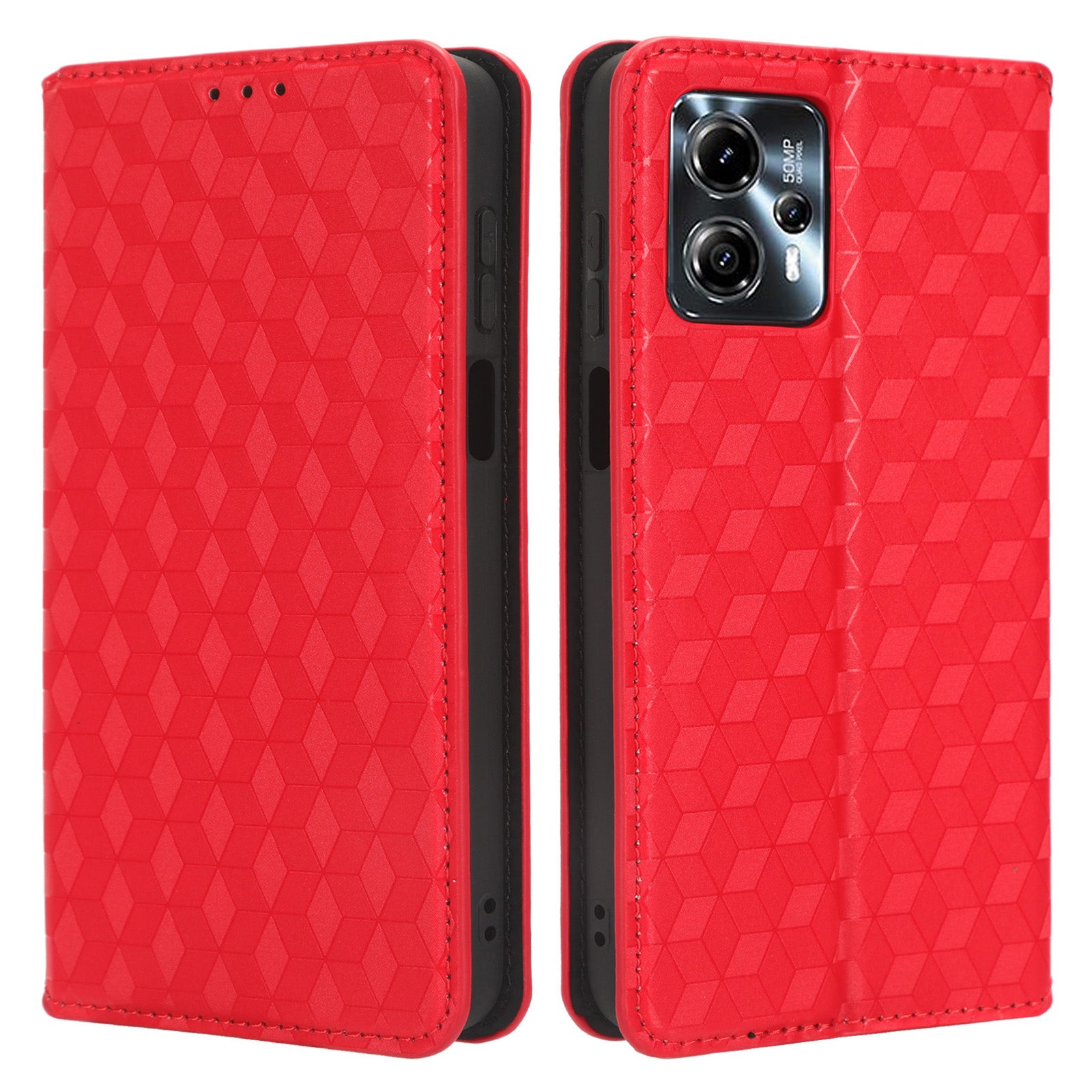 For Motorola Moto G13 4G G23 4G Phone Case Imprinted Rhombus Pattern PU Leather Wallet Stand Cover