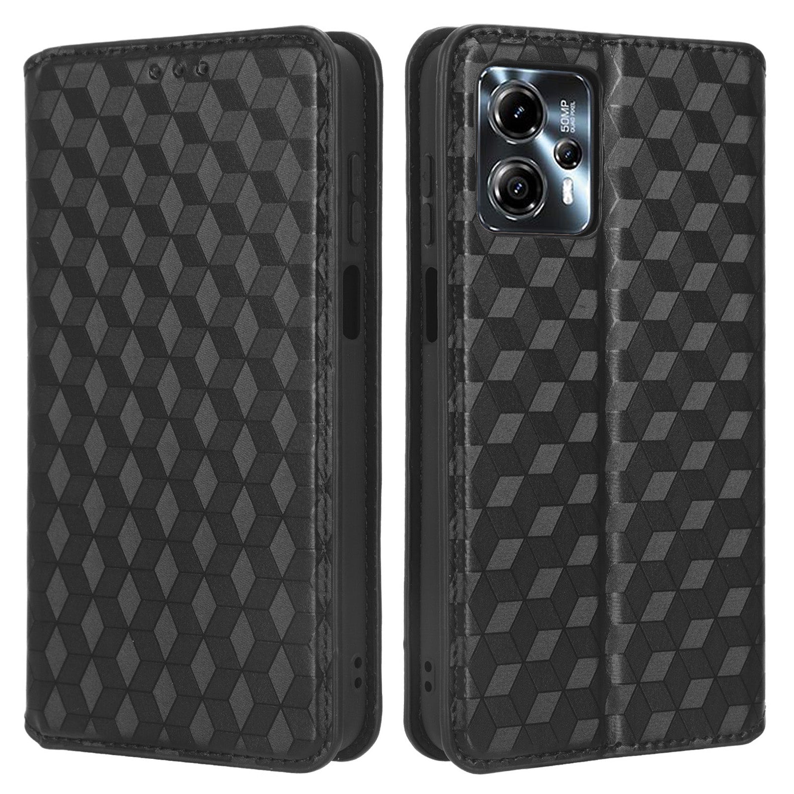 For Motorola Moto G13 4G G23 4G Phone Case Imprinted Rhombus Pattern PU Leather Wallet Stand Cover