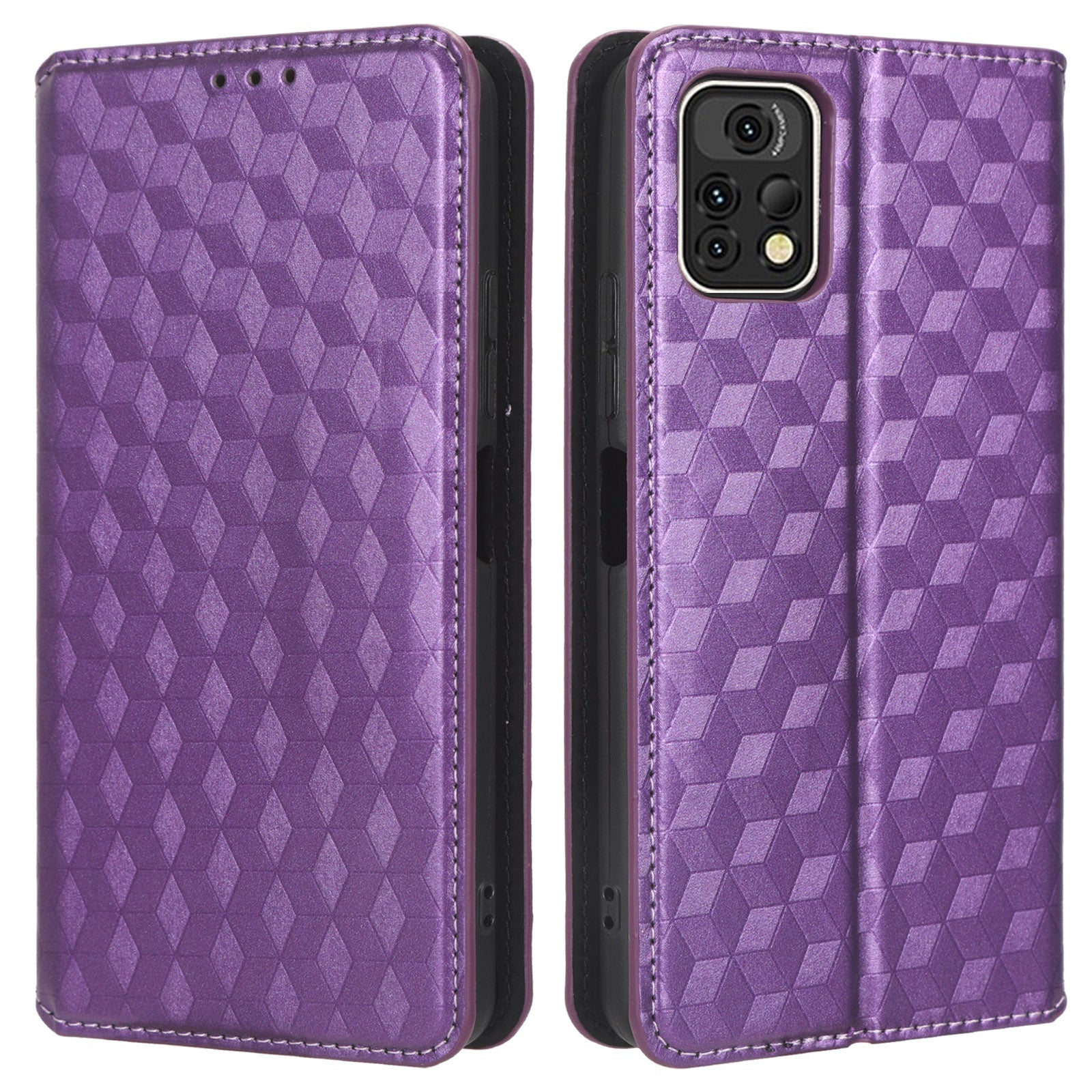 For Umidigi A13 Pro Cell Phone Case Imprinted Rhombus Pattern PU Leather Wallet Anti-Dust Stand Cover