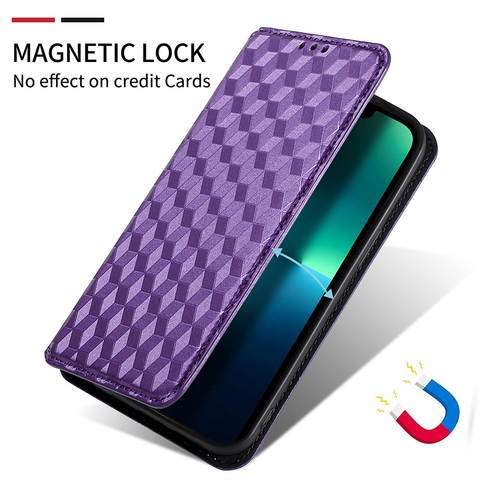 For Umidigi A13 Pro Cell Phone Case Imprinted Rhombus Pattern PU Leather Wallet Anti-Dust Stand Cover