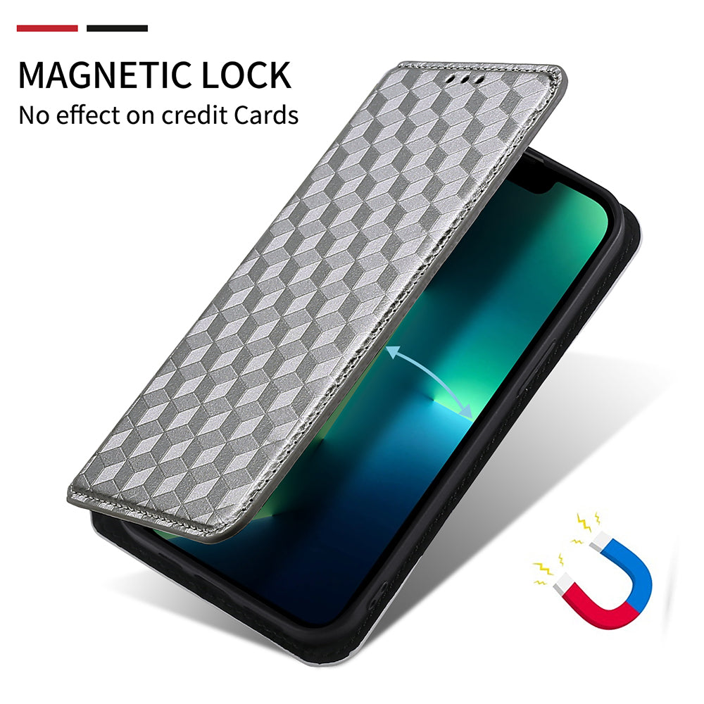 For Motorola Moto E13 4G Shockproof Phone Case Imprinted Rhombus Pattern PU Leather Wallet Stand Cover