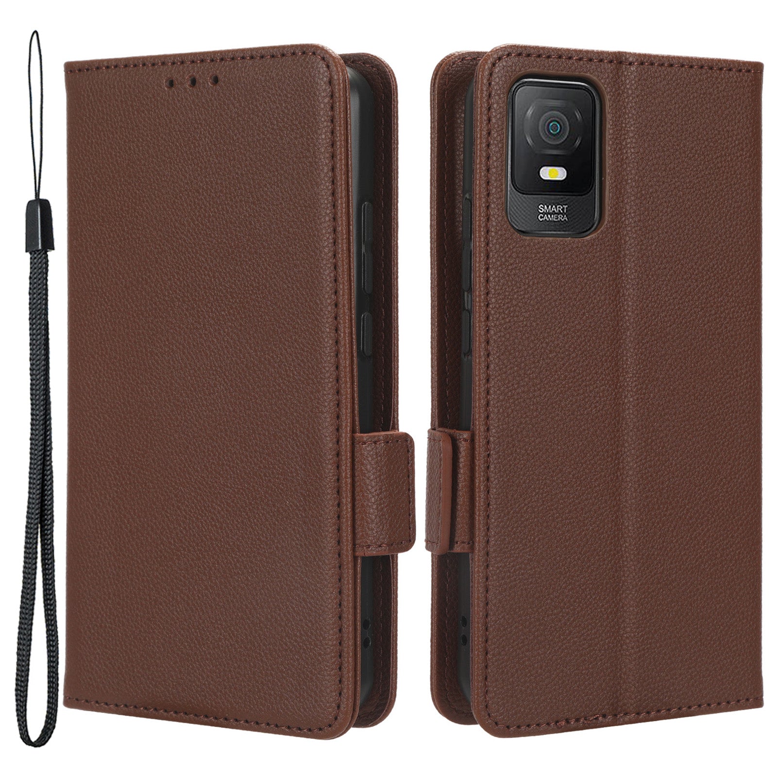 For TCL 403 Litchi Texture Mobile Phone Cover Wallet Stand PU Leather Dual Magnetic Clasp Phone Case