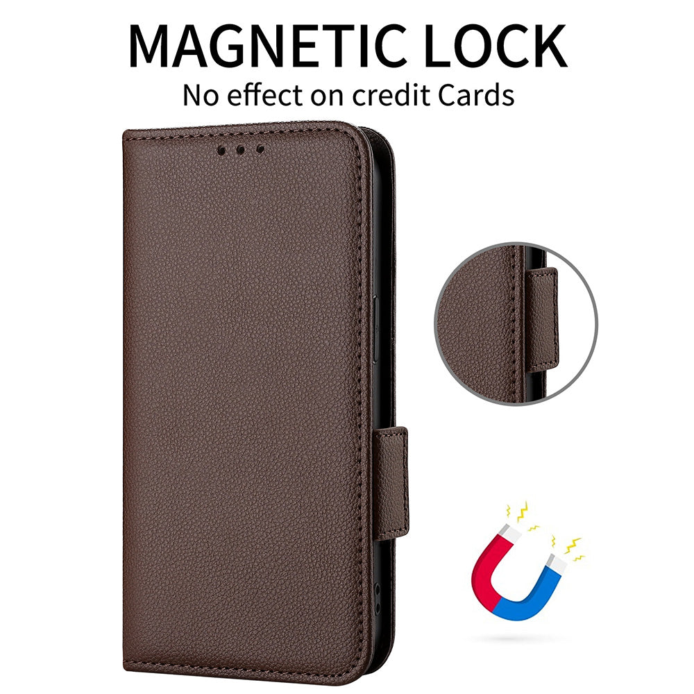 For TCL 403 Litchi Texture Mobile Phone Cover Wallet Stand PU Leather Dual Magnetic Clasp Phone Case