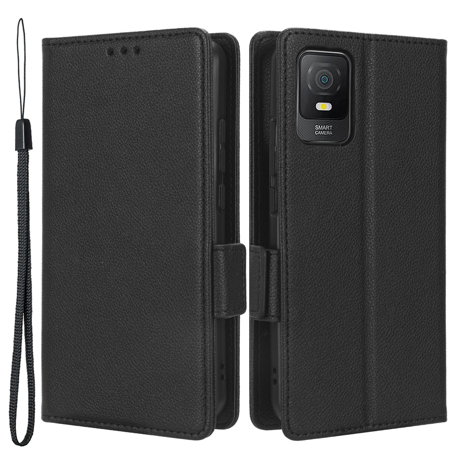 For TCL 403 Litchi Texture Mobile Phone Cover Wallet Stand PU Leather Dual Magnetic Clasp Phone Case