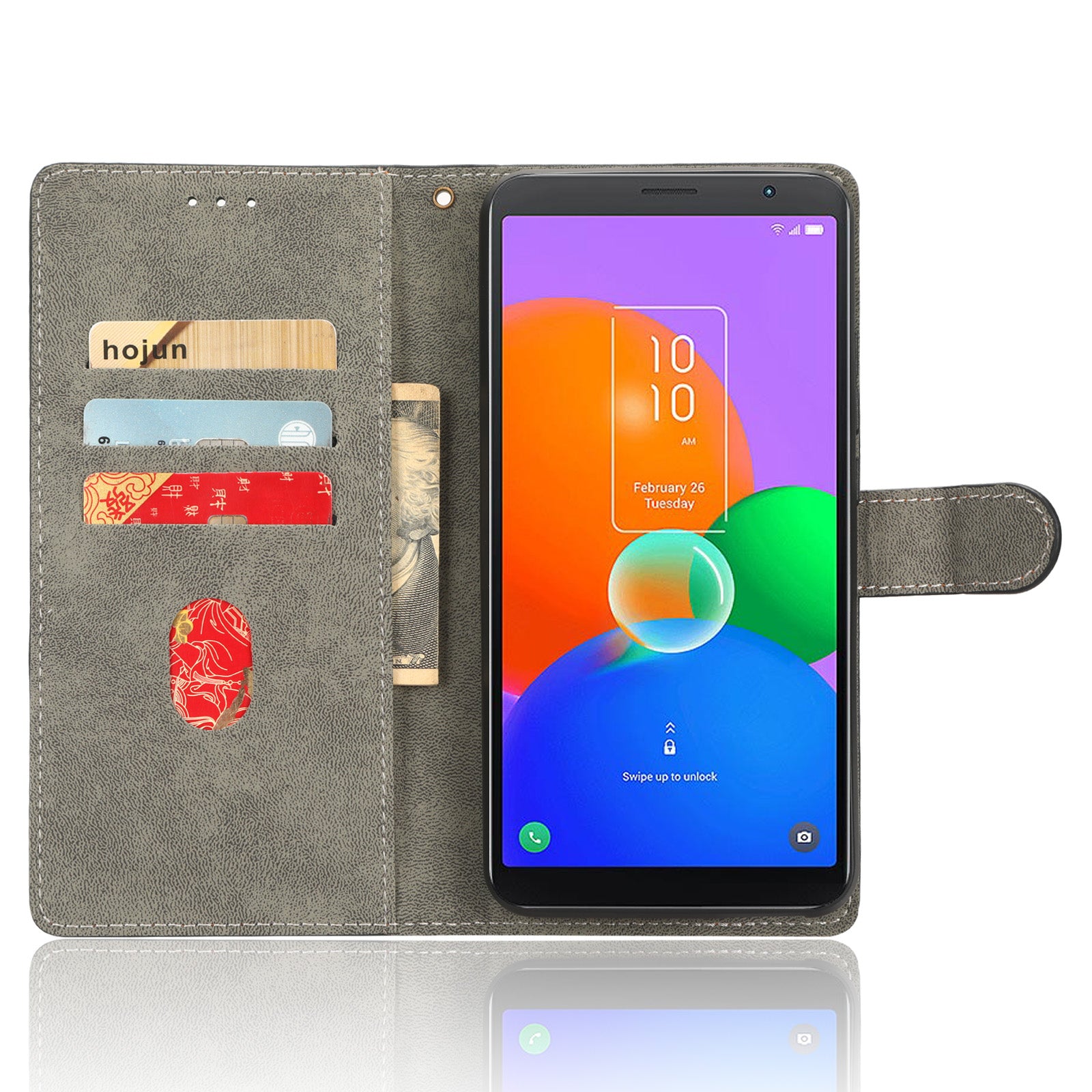 For TCL 403 Wallet Phone Flip Cover Leather Phone Case Phone Stand Shell with RFID Blocking Function