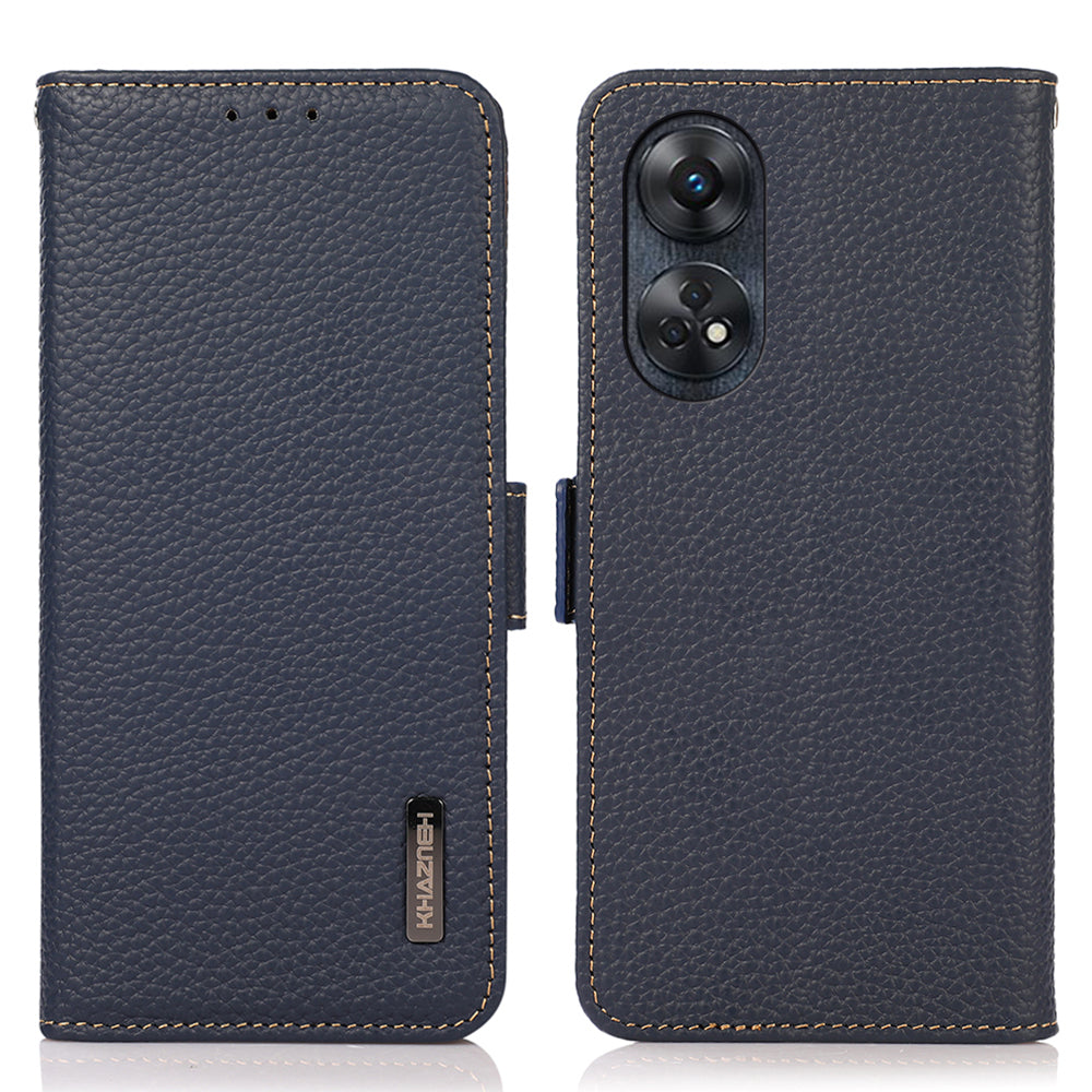 KHAZNEH For Oppo Reno8 T 4G RFID Blocking Protective Phone Case Genuine Leather Phone Cover Stand Wallet
