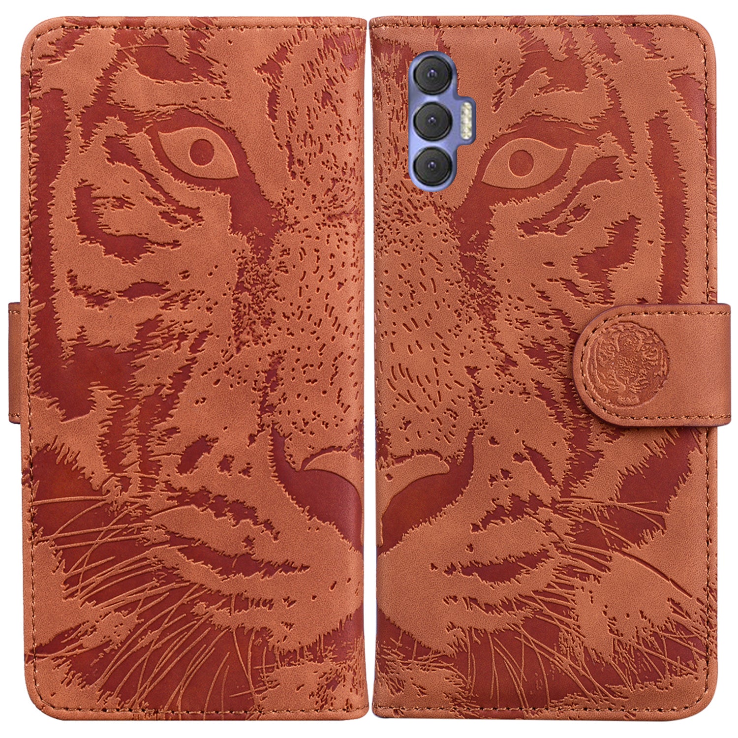 Shockproof Wallet Cover for Tecno Spark 8P Tiger Pattern Imprinted PU Leather Phone Stand Case