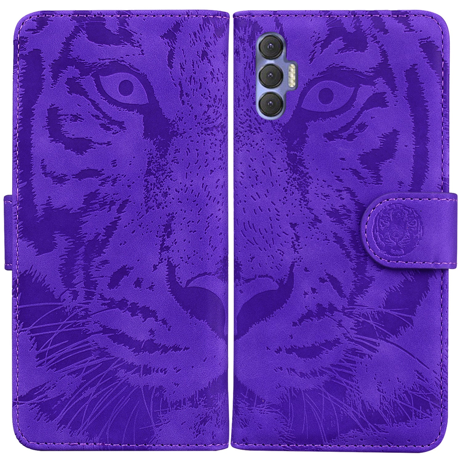 Shockproof Wallet Cover for Tecno Spark 8P Tiger Pattern Imprinted PU Leather Phone Stand Case