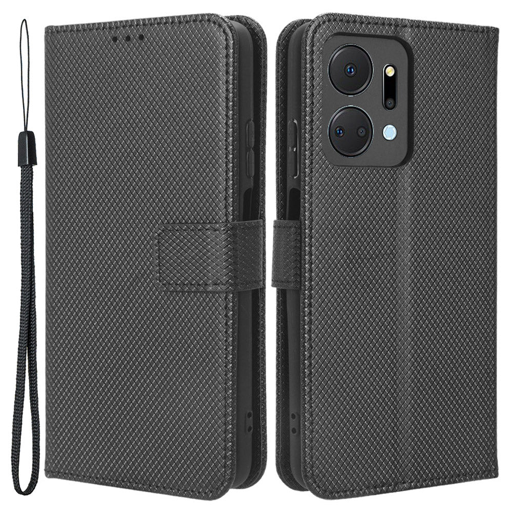 PU Leather Case for Honor X7a 5G Play7T 5G Diamond Texture Wallet Stand Mobile Phone Cover