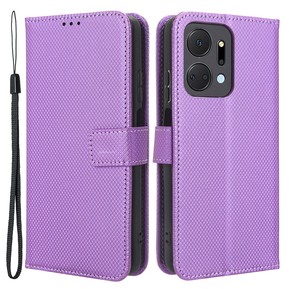 PU Leather Case for Honor X7a 5G Play7T 5G Diamond Texture Wallet Stand Mobile Phone Cover